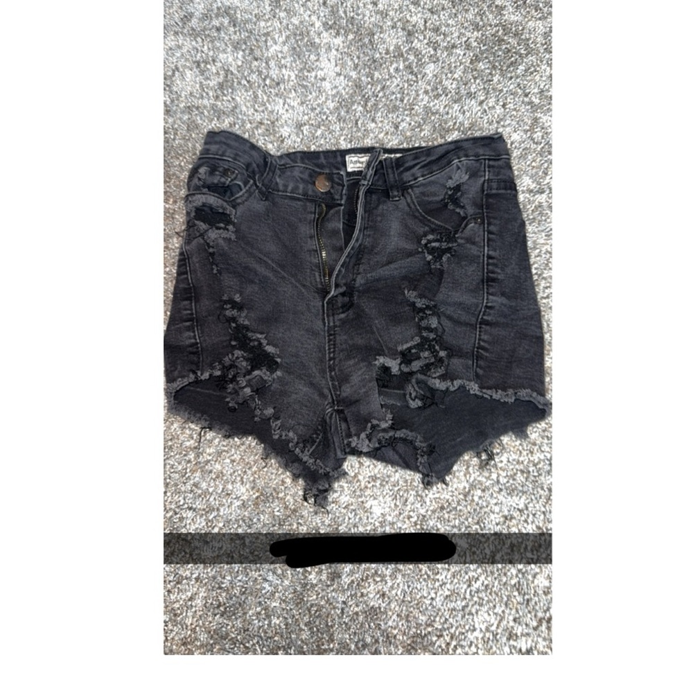 Distressed Black Denim Shorts
